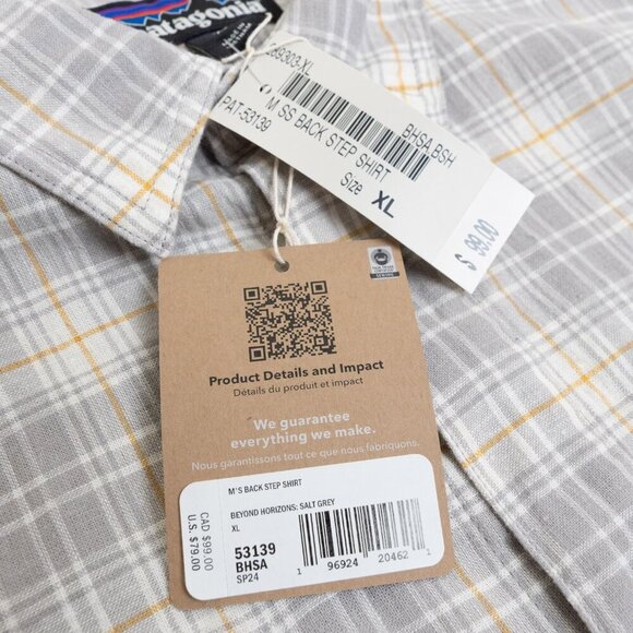 Patagonia Mens Back Step Collared Shirt Beyond Horizons Salt Grey Hemp Cotton XL - Picture 16 of 16